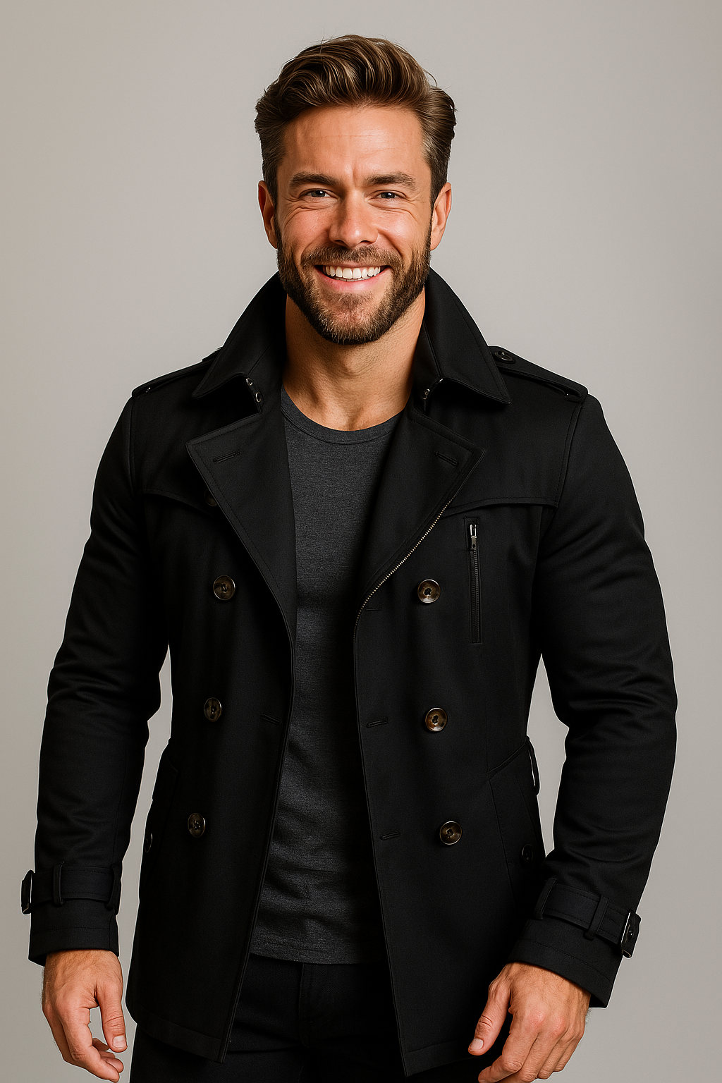 Ethan | Classic Stylish Black Trench Coat for Men 1