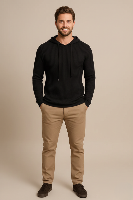 Aiden | Modern Slim Fit Ribbed Knit Hoodie For Men