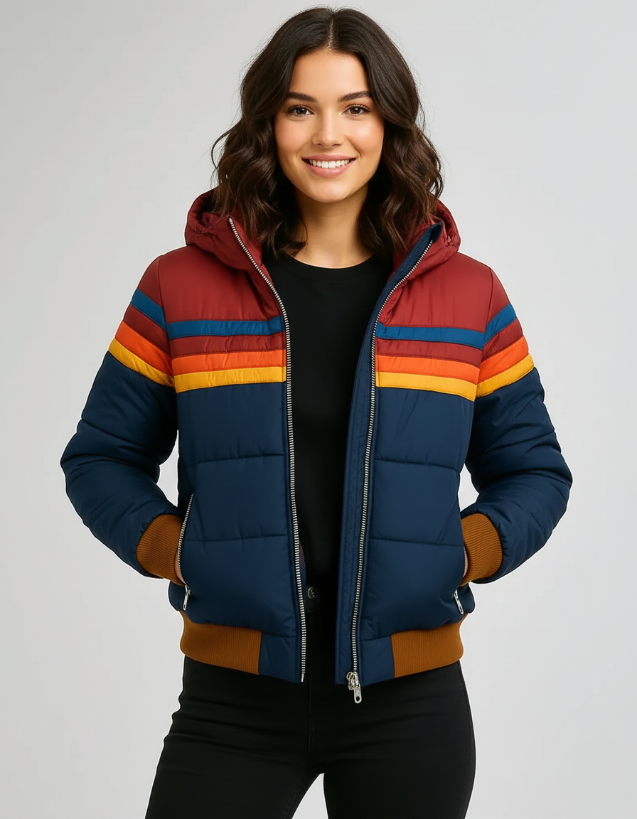 Ella | Cozy Color Block Winter Jacket for Women